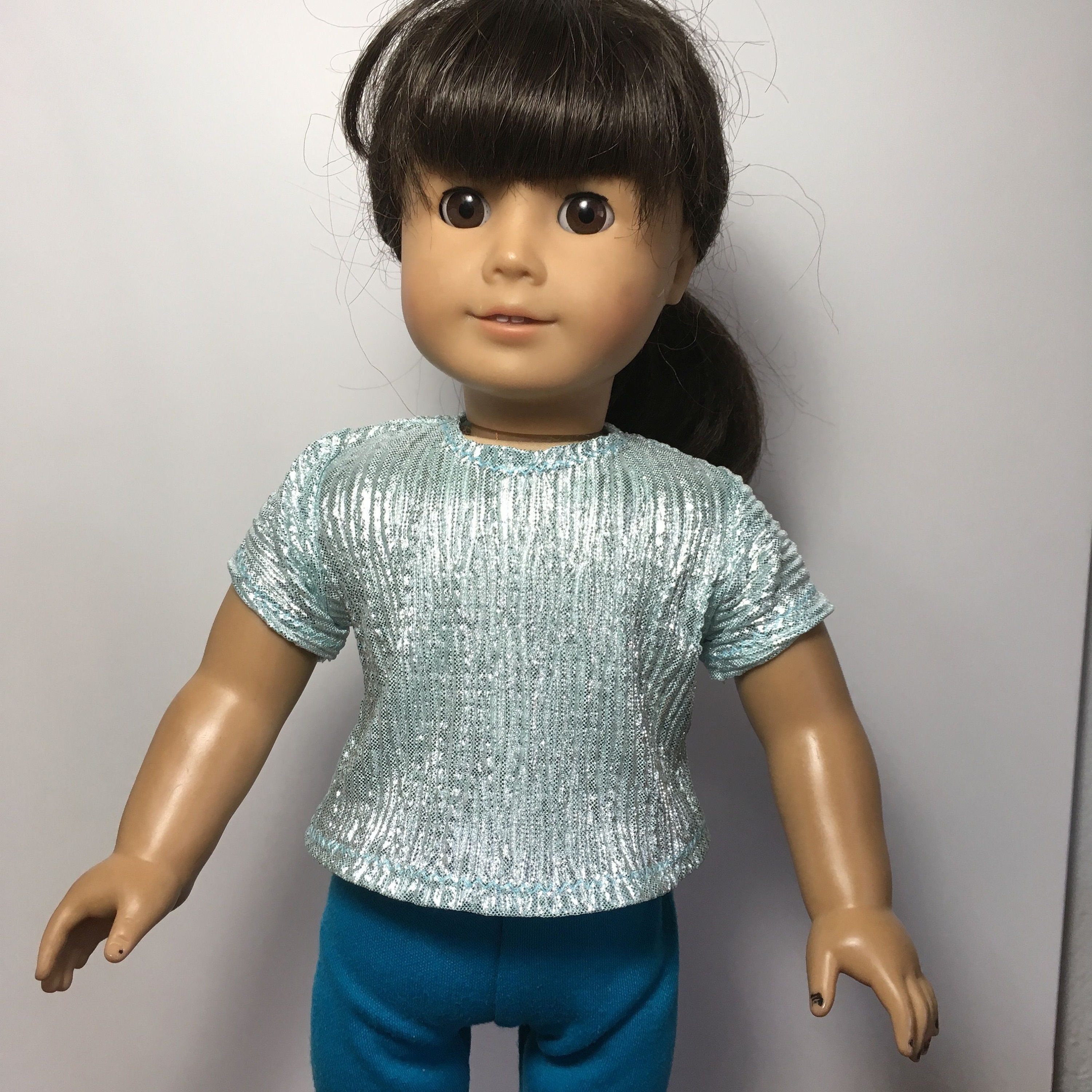 Blue Crinkle cotton dress fits Bitty Baby and Bitty Twin doll Handmade New