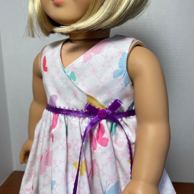 LI, White Crisscross Dress with Colorful Butterfly Print 18 Inch Doll Clothes fits American Girl image 2