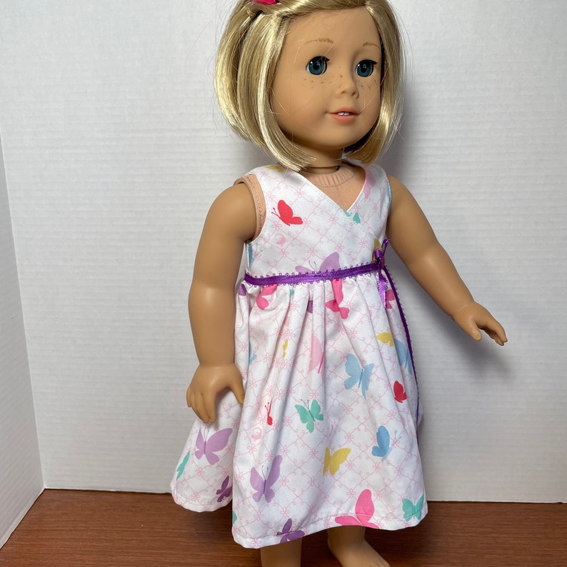 LI, White Crisscross Dress with Colorful Butterfly Print 18 Inch Doll Clothes fits American Girl image 4