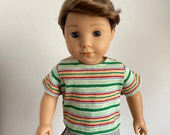 BK, Green, Red, &Yellow Stripe Tee Shirt  - 18 Inch Boy Doll Clothes fits American Girl or Boy