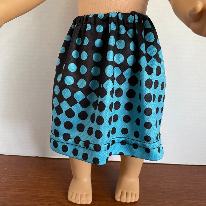 DC, Black Short Sleeve Top with Turquoise Blue & Black Dots Gathered Skirt 18 Inch Doll Clothes fits American Girl image 3