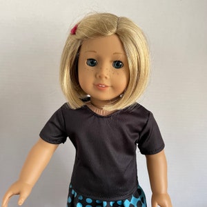 DC, Black Short Sleeve Top with Turquoise Blue & Black Dots Gathered Skirt 18 Inch Doll Clothes fits American Girl image 2