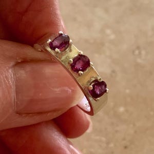 Sapphire & Sterling Silver Ring - Beautiful Purple Sapphires- 3 Stone Sapphire Ring - Excellent Natural Colors -Not Dyed - Purple Wow - Sz 8