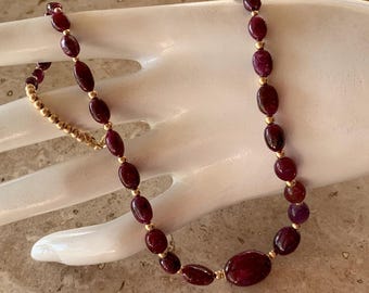 Ruby Gemstone Nuggets Necklace - 14K Gold Filled Beads - Ruby Gemstone Necklace - 16 Inch