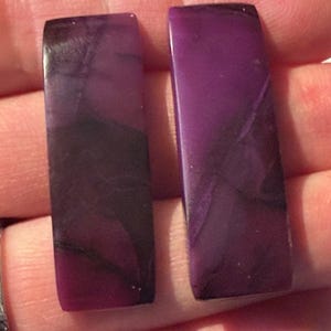 Sugilite Long Rectangle Pair - Matching Sugilite Cabochon Pair - Rich Dark Purple Color - Lovely Matching Pair - Natural Color Sugilite