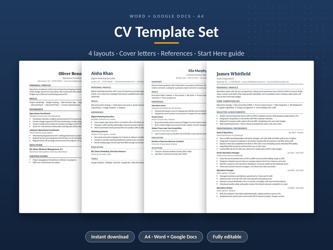 Cv Modele Design Modèle de CV 2026 pour Word et Google Docs, format A4 avec lettre de ...