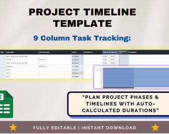 Timeline Template and Gantt Chart for Project Management  | Project Planner | Spreadsheet Template | Project Timeline Business Template