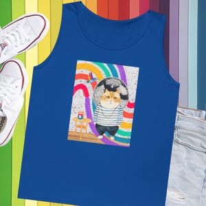 Pride Cat Tank - &quot;Disco Cat Has All the Tea&quot; tank top - gay lesbian queer trans bi bisexual ace asexual muscle tee - LGBTQ sleeveless top