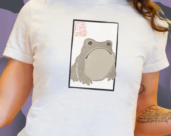 Frog Vneck Women's Petite Short | Unimpressed Frog | Japanese Print Ladies T-shirt - Japanese Art Matsumoto Hoji disappointed frog tee shirt
