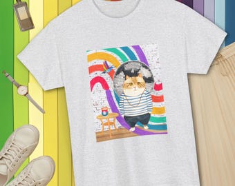 Camiseta de gato del orgullo gay para el mes del orgullo - Camiseta de gato del orgullo para el orgullo, camiseta masculina queer no binaria. Camiseta del orgullo lésbico para LGBTQ. Camiseta LGBT.