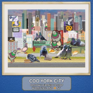 Taube New York Poster - Taube New York Wandbehang - Querformat Vogel Vogel Poster für die Wohnung - Größen 14x11, 20x16, 24x18