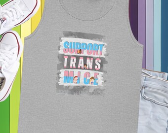 Support Trans Mice Tank Top - Trans Pride Tank for Pride - queer transgender muscle tee for pride LGBTQ, sleeveless top - transing the mice