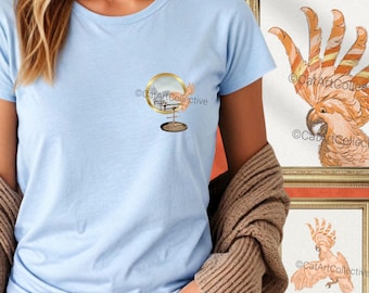 Camiseta de loro para mujer / Camiseta corta de cacatúa pequeña / Camiseta de pájaro rosa / Plumaje de guacamayo crestado parlante tropical Polly quiere una galleta