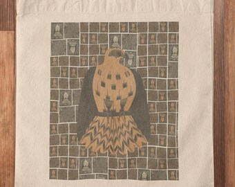 Cotton Canvas Tote Bag with Bird - Bird Pattern Totebag both sides - grocery market shopping bag - mini tote woodcut print linocut birding