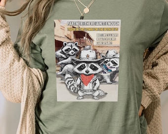 Raccoon T-Shirt - Trash Panda Tshirt - Crew neck soft 100% cotton tee shirt - Old West raccoon tshirt - gift for raccoon lover - animals