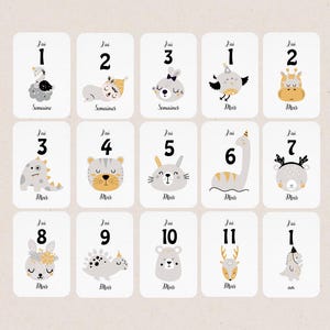 Cartes étapes bébé - Cartes étapes première année - évolution bébé,développement- recto verso - cadeau naissance - 1ere année, noir et blanc