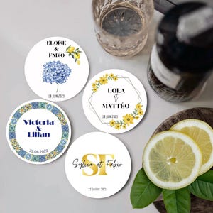 Sous verre/sous bock personnalisable pour mariage, fête, baptême, anniversaire. Papier carton épais avec vernis transparent, thèmes colorés