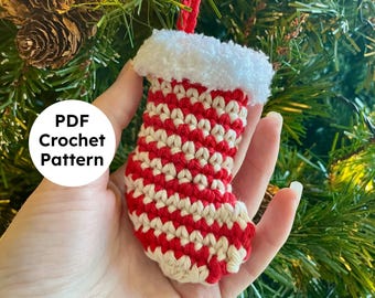 Easy Crochet Mini Christmas Stocking Ornament Pattern - Printable PDF
