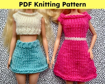 Doll Clothes Knitting Patterns - Dress, Skirt & Top (PDF Pattern) for 11.5 inch Fashion Dolls