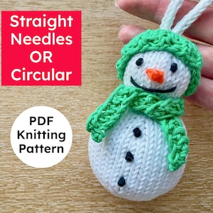 Mini Snowman Ornament Knitting Pattern: Knit in Round or Straight Needles (PDF)