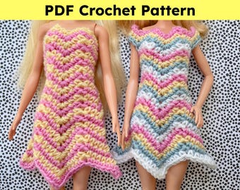 Zig Zag Chevron Crochet Doll Clothes Patterns: Dress, Skirt & Top for 11.5 inch Fashion Dolls (PDF)