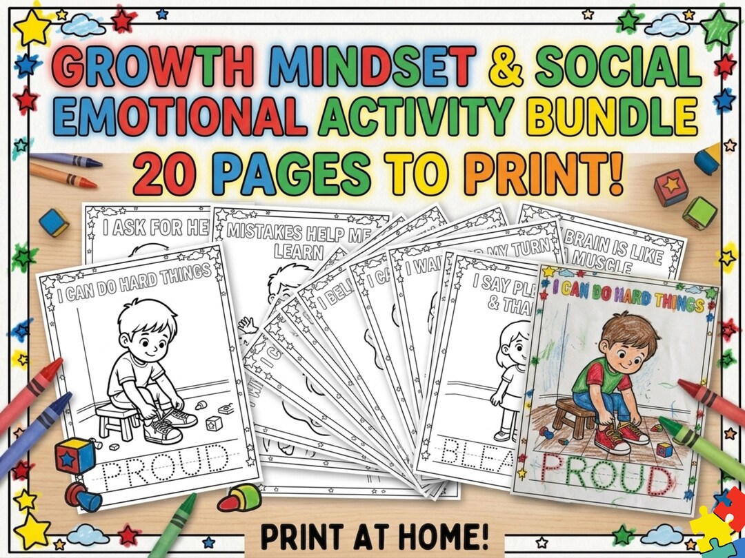 Growth Mindset Coloring Pages – SEL Activity Bundle (20 Printable Pages ...