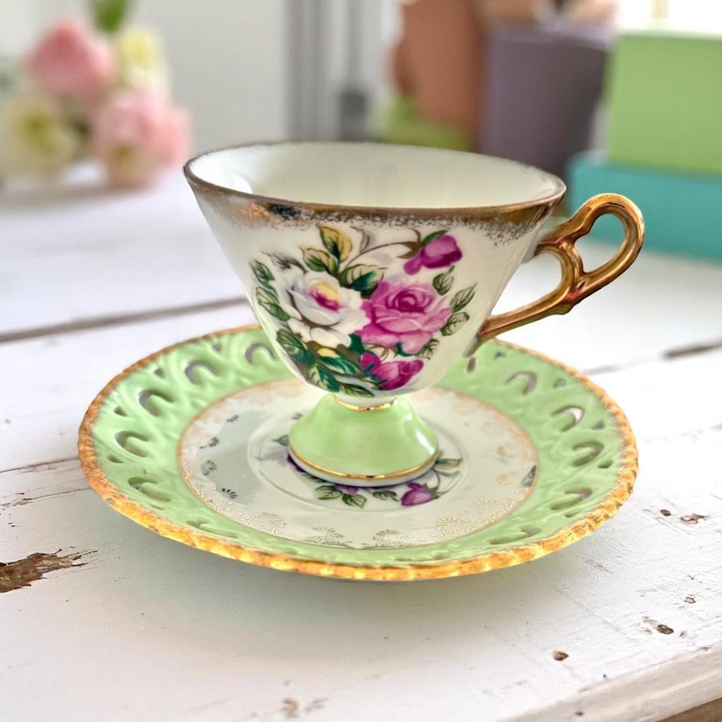 おちゃ213 Vintage Numbered Japanese Tea Cup and Saucer Set #5063 Collectible