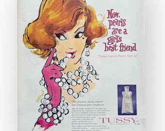 Anúncio original e vintage da revista Tussy, década de 1950.