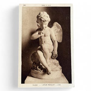 Escultura francesa antiga vintage L'Amour-Love-Cupid-Falconet-1951 Cartão postal