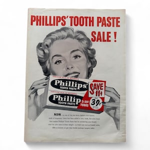 Original Print 1950er Jahre Zeitschriften Werbung für Phillips Toothpaste Vintage Retro Ad