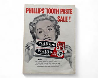 Original Print 1950s Magazine Advertisement for Phillips Toothpaste Vintage Retro Ad