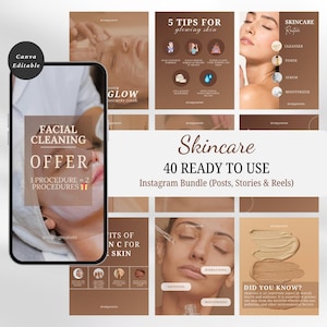 40 Esthetician Instagram Templates, Skincare Social Media Templates, Canva Beauty Templates, Skincare Instagram Post and Story