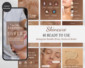 40 Esthetician Instagram Templates, Skincare Social Media Templates, Canva Beauty Templates, Skincare Instagram Post and Story
