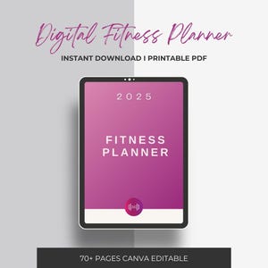 Digital Planner Printable 2025 Workout Fitness Journal Monthly Activity Log Pink Editable Canva Template