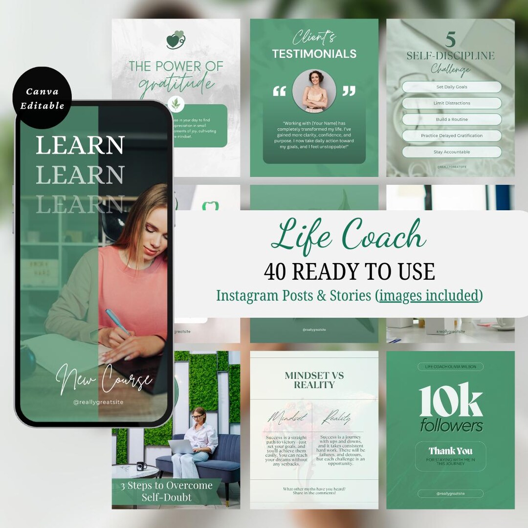 40 Coaching Instagram Templates, Canva Life Coach Instagram Story ...