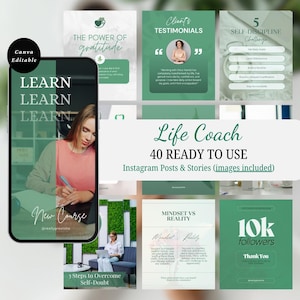 40 コーチング Instagram テンプレート、Canva ライフ コーチ Instagram ストーリー テンプレート、マインドセット コーチ ソーシャル メディア Instagram 投稿