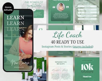 40 Coaching Instagram Templates, Canva Life Coach Instagram Story Templates, Mindset Coach Social Media Instagram Post