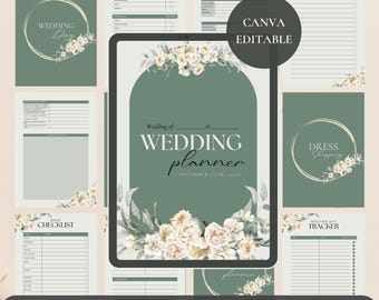 Plantilla imprimible de planificador de bodas, planificador de bodas digital, lista de tareas pendientes para la planificación de bodas, presupuesto, plantillas de Canva