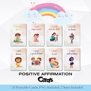 Affirmation Cards for Kids Printable, Positive Affirmation Cards, Kids Flash Cards, Kids Mental Health, Motivational Cards, Positive Quotes