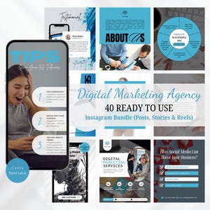 40 Digital Marketing Agency Templates, Social Media Manager Canva Templates, Digital Marketing Post, Story and Reels Videos Templates