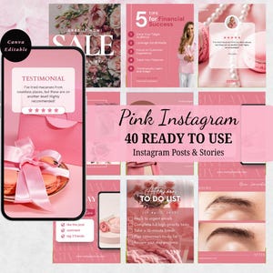 Girly Pink Instagram Post Templates, Pink Social Media Templates, Instagram Story Template, Coquette Aesthetic Canva Templates