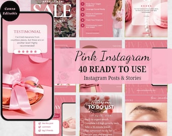 Girly Pink Instagram Post Templates, Pink Social Media Templates, Instagram Story Template, Coquette Aesthetic Canva Templates