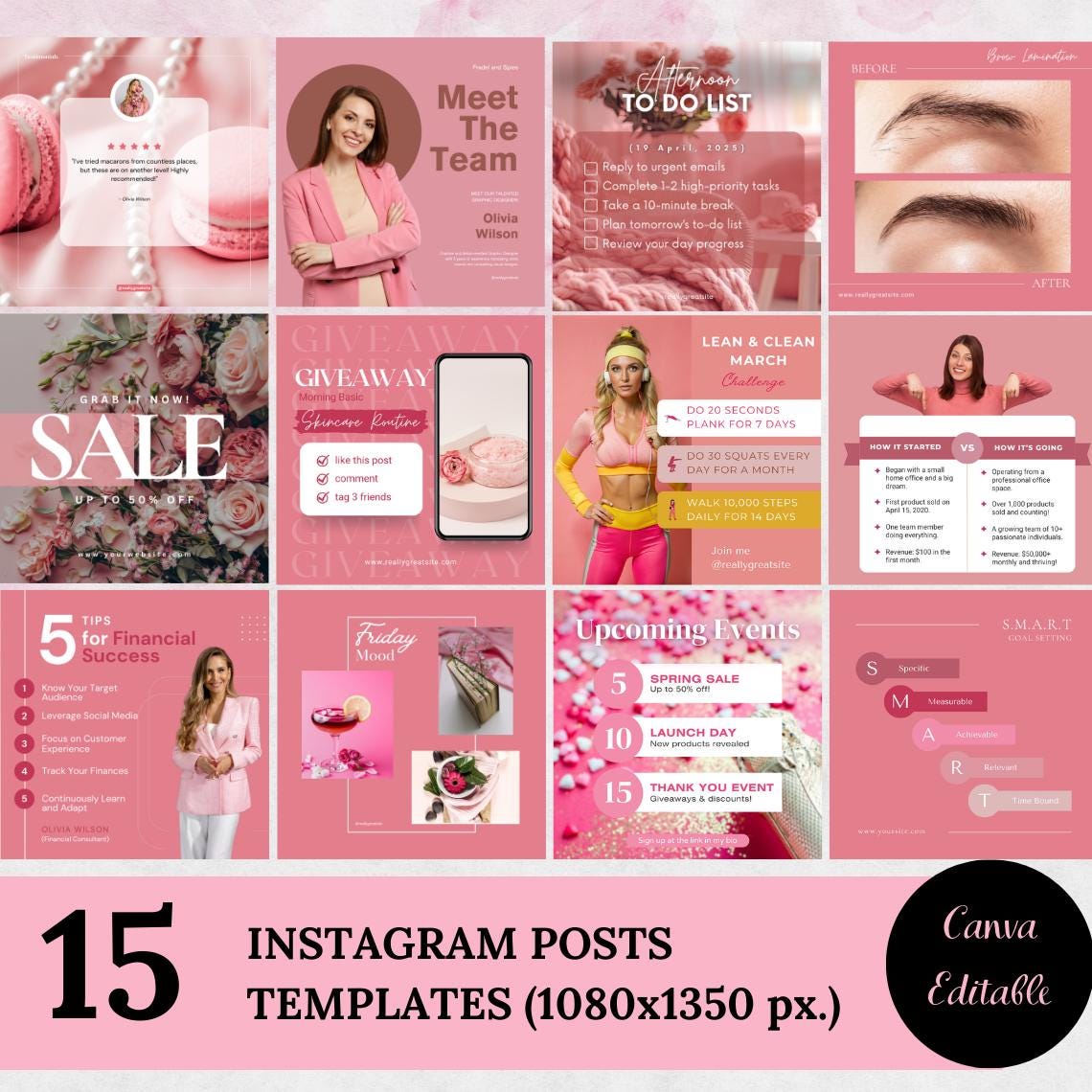 Girly Pink Instagram Post Templates, Pink Social Media Templates ...
