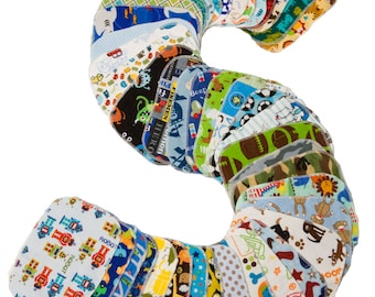 Toallitas de tela de bobinas dulces - Boys Mixed Print Starter Set - 12 toallitas - franela y OBV - SOFT - tamaño 6x8