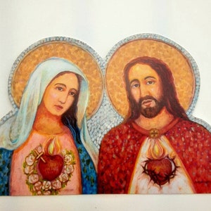 Adesivo dei Cuori di Gesù e Maria – Vinile di alta qualità – Lavare più e più volte