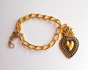 New! Golden Sacred Heart Bracelet