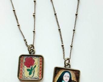 Glossy Medal Saint Therese or Rose Necklace