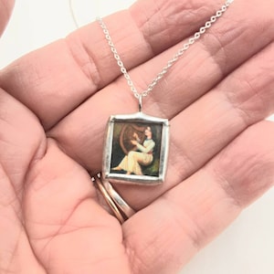 Saint Cecilia Plays the Harp Tiny Glass and Solder Medal Necklace