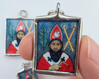 Saint Blaise medal necklace - soldered charm