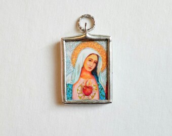 Our Lady of the Immaculate Heart - Soldered Pendant - Catholic Medal